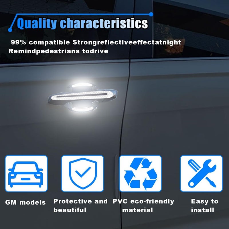 BDZMC 8PCS Reflective Car Handle Protector - Carbon Fiber Door Guard, Anti-Scratches Paint Guard, Self-Adhesive (White) - Image 4